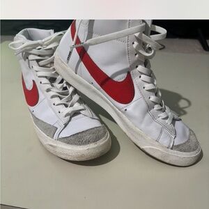 Nike White and Red High-Tops with Gray Accents